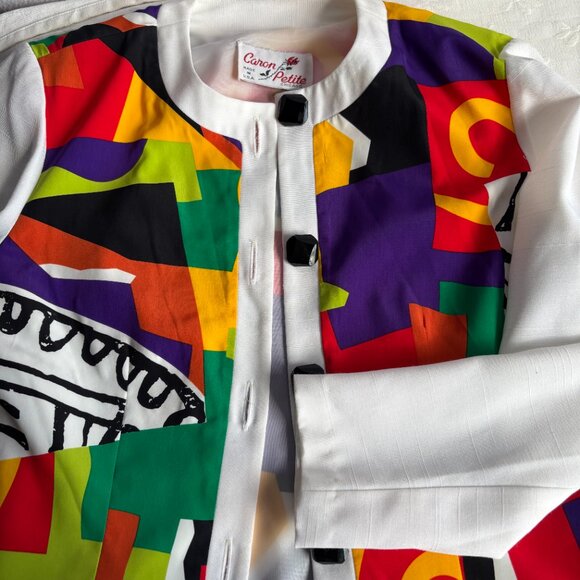 1980s Caron Petite Colorful Geometric Print Suit Jacket - Picture 6 of 10
